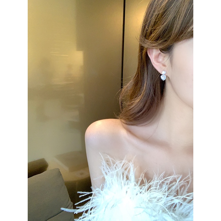 Bông Tai Đính Đá Zircon Hình Trái Tim Sang Trọng Thời Trang Cho Nữ