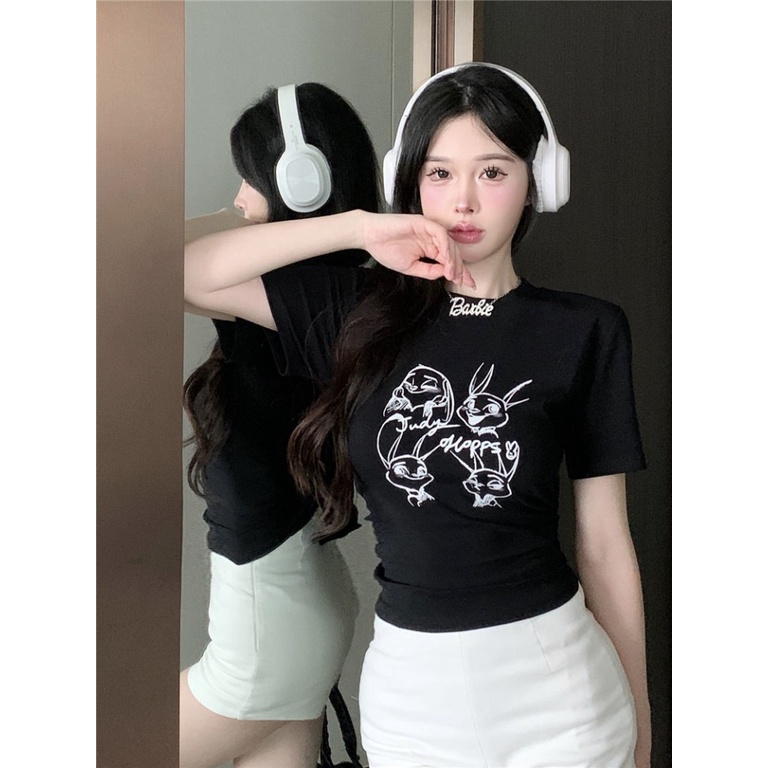 Áo baby tee Thun croptop Mỏng Mùa Hè Tay Cộc Xếp Ly Ôm Dáng Phong Cách Mới Dễ Phối Đồ Cho Nữ