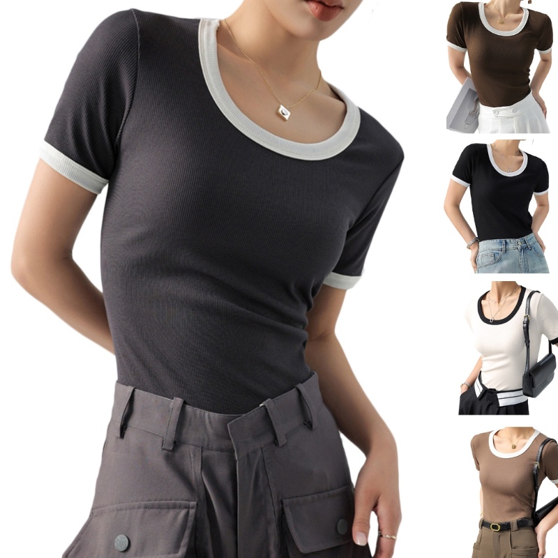 Áo Thun Tay Ngắn Cổ Tròn Màu Sắc Thời Trang Cho Nữ