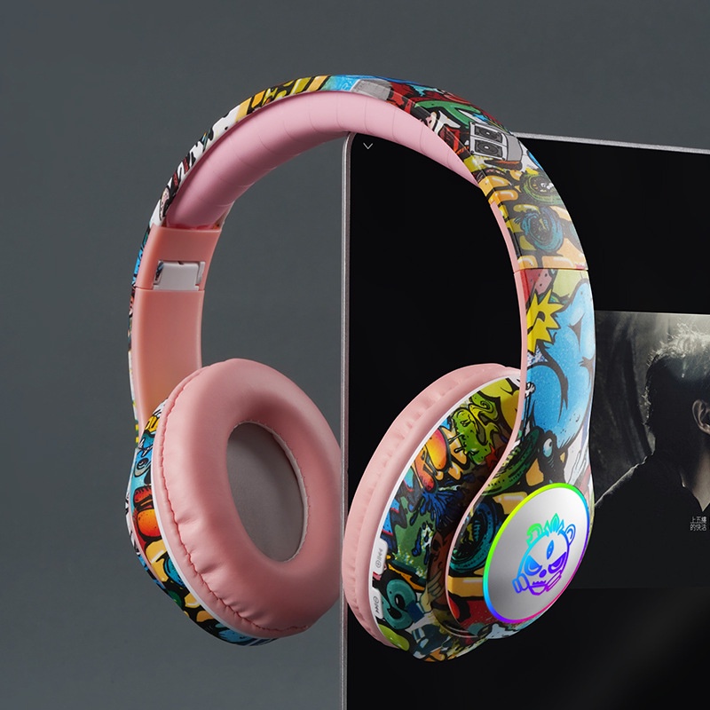 Tai Nghe Bluetooth Không Dây Dạ Quang Cắm Thẻ Trò Chơi Graffiti Hợp Thời Trang