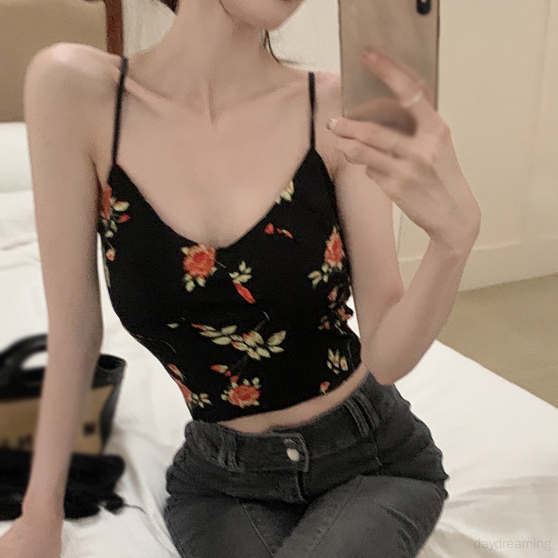 Áo Croptop Sát Nách Phong Cách Retro Hàn Quốc Cho Nữ