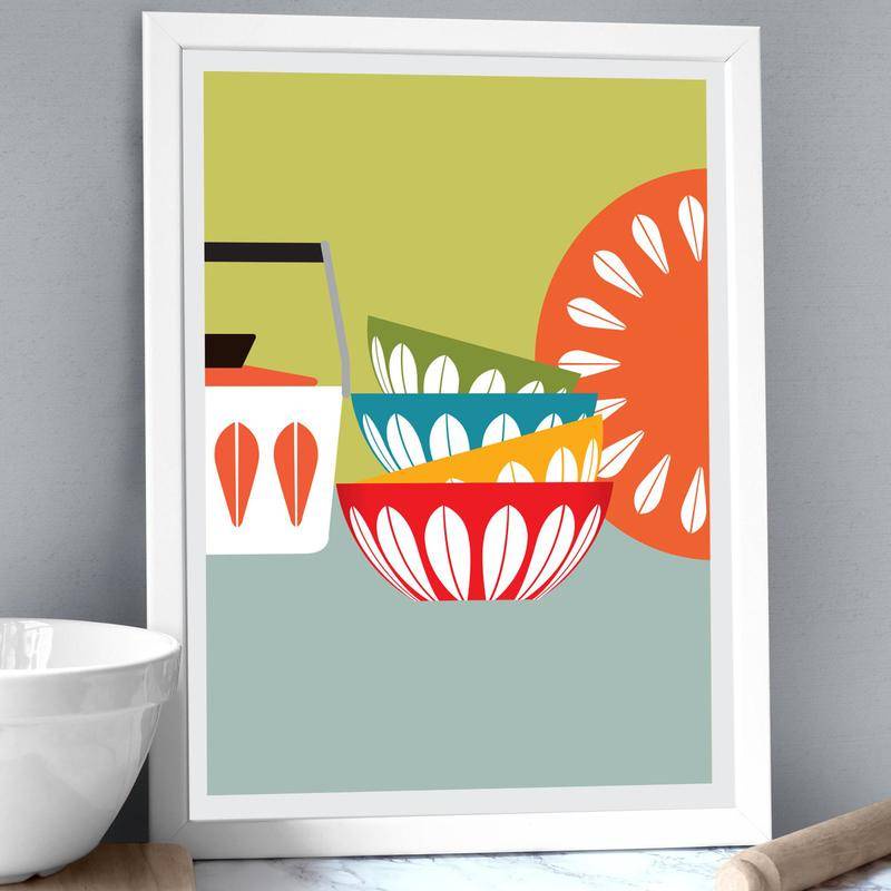 Tranh Treo Tường Vải canvas In Hình Bát Nhà Bếp Scandinavian Nhiều Màu Sắc Dễ Thương
