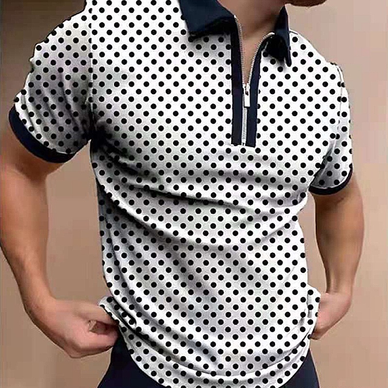Áo polo Có Khóa Kéo Họa Tiết In Kỹ Thuật Số Thời Trang Mùa Hè Phong Cách Âu Mỹ