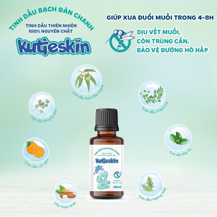 Tinh dầu Bạch đàn chanh Kutieskin giúp đuổi muỗi, côn trùng, nhanh dịu da, lành vết đốt, giảm sưng [kuti, kutie, skin]