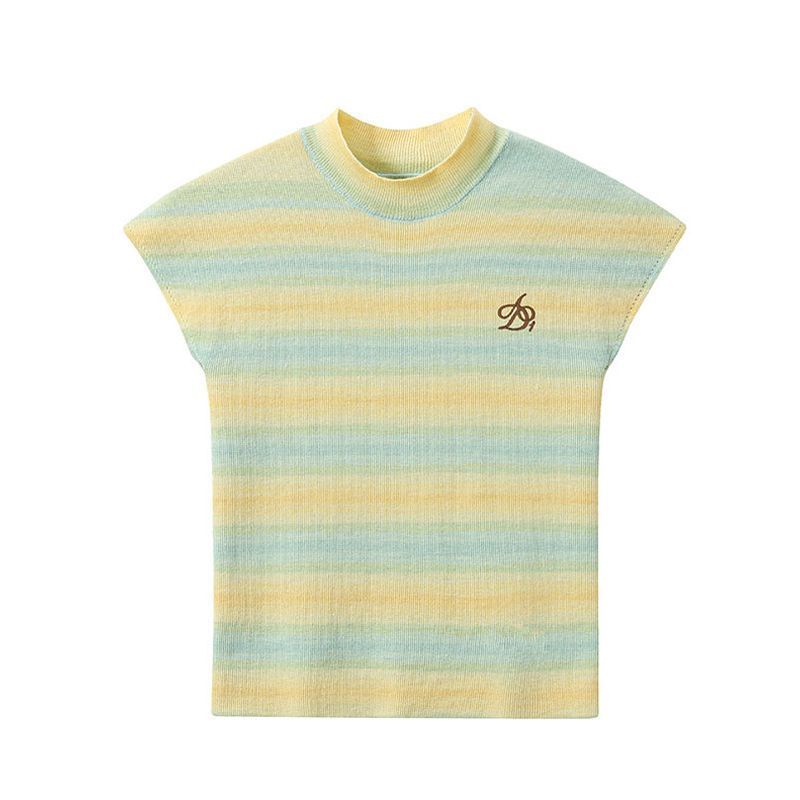 [F &amp; X] Áo Thun Raglan Dệt Kim Tay Lửng Cổ Cao Vừa Vặn Thêu logo Spicy Kẻ Sọc Nhiều Màu Sắc Ngọt Ngào