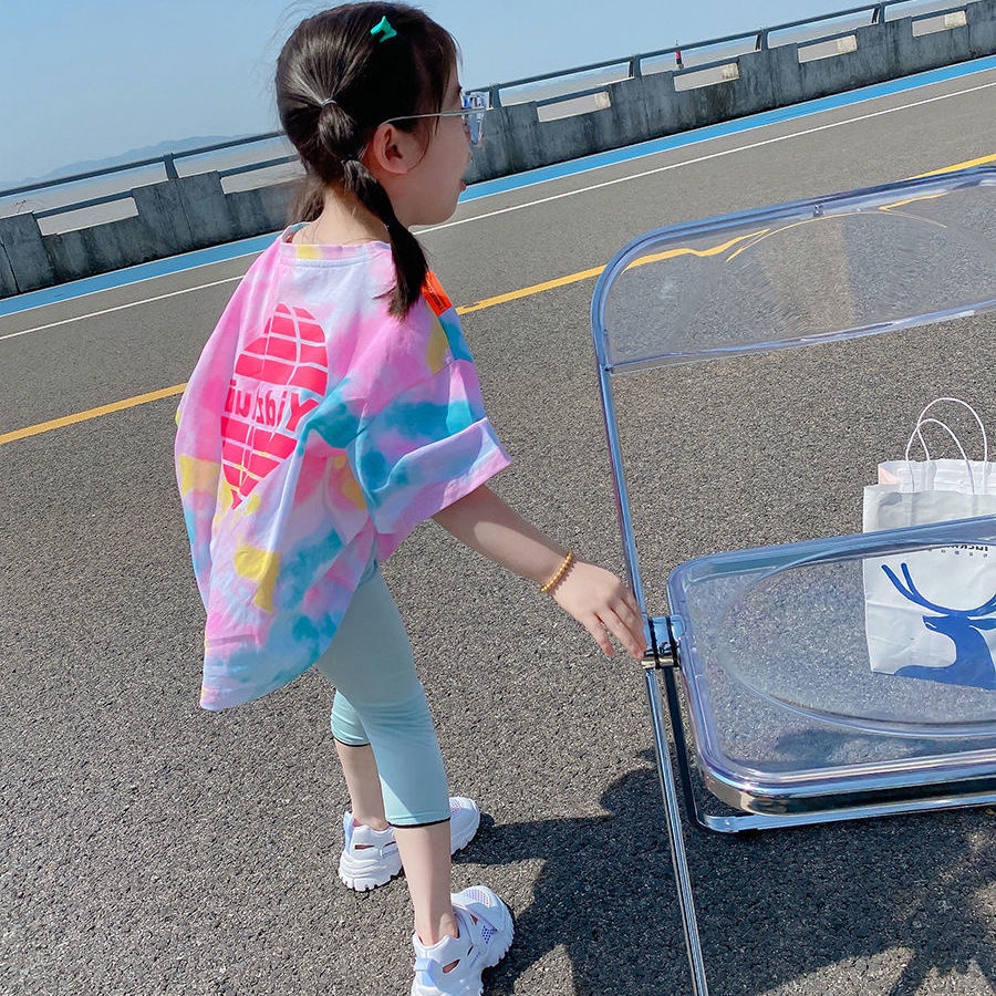 Áo Thun Ngắn Tay Màu Gradient Thời Trang Mùa Hè Cho Bé Gái