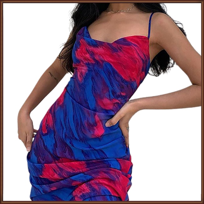 Đầm Hở Lưng 1 90% Polyester Spandex 10% In Họa Tiết Gợi Cảm Thời Trang Mùa Hè Cho Nữ