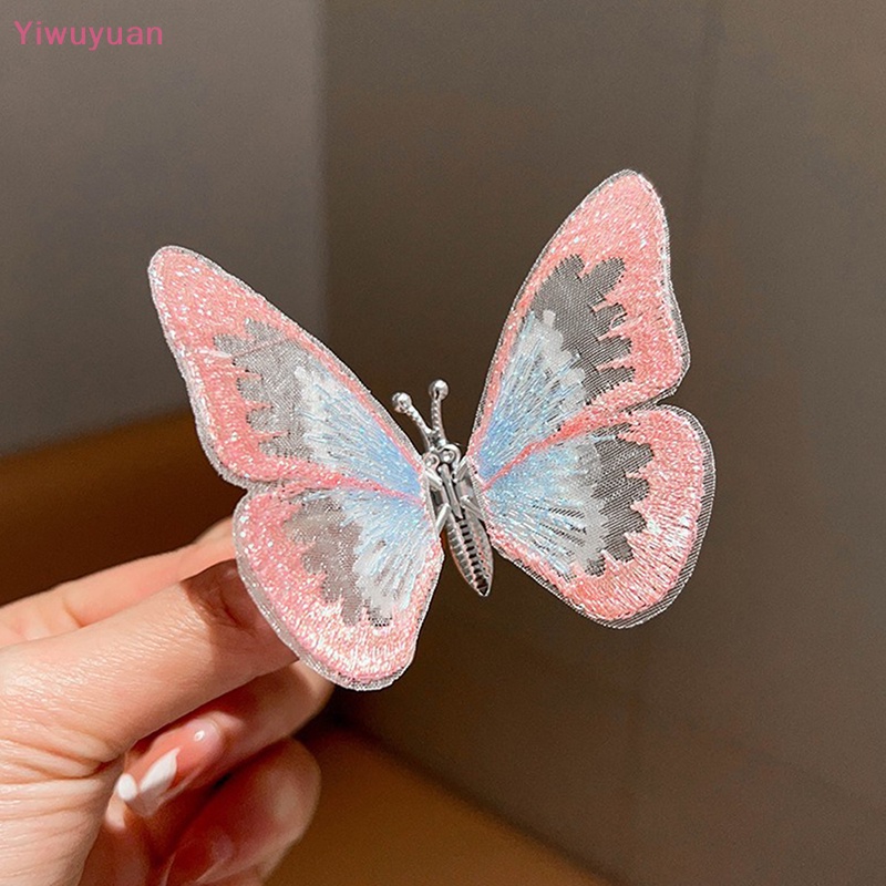 < Yiwuyuan > Kẹp Tóc Hình Cánh Bướm Phối Ren Nhiều Màu Dễ Thương Có Thể Di Chuyển Phụ Kiện Thời Trang Xuân Hè Mới Cho Bé Gái