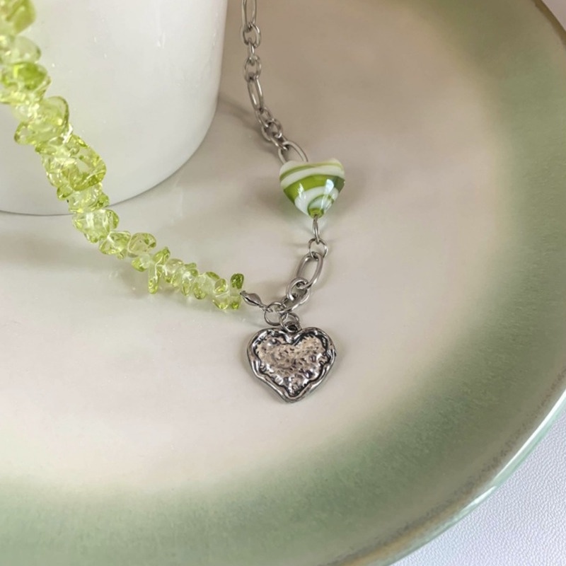 Vòng Cổ Đính Pha Lê Xanh Lá Hình Trái Tim Phong Cách Hàn Quốc Cổ Điển Sang Trọng Thời Trang