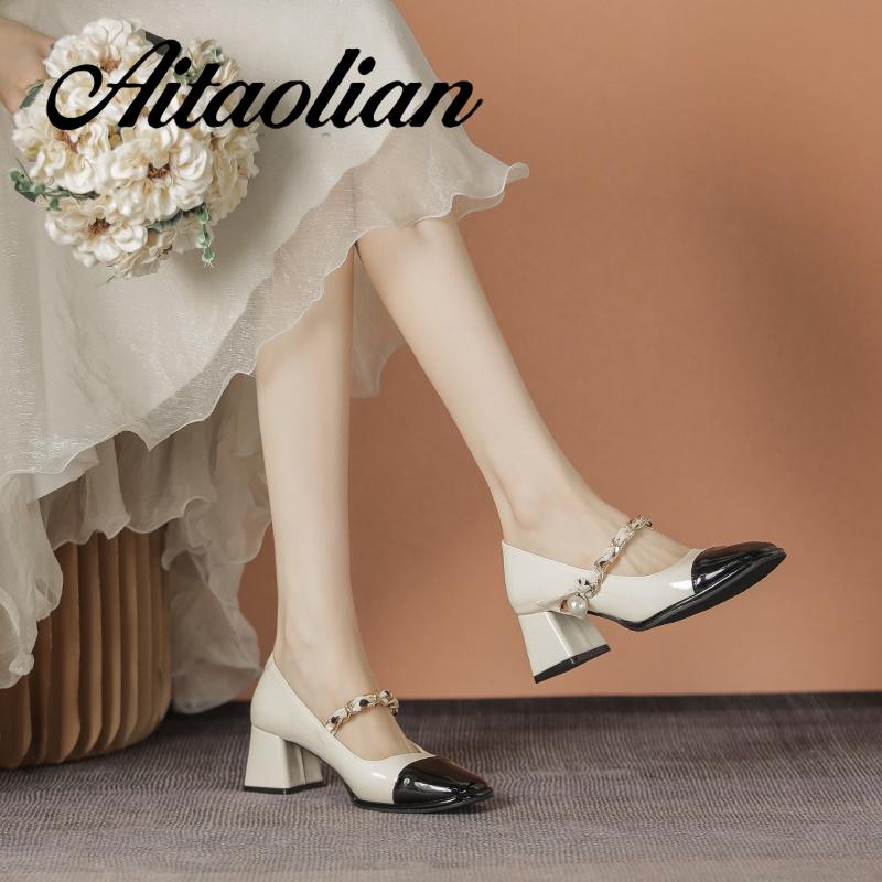 Giày Cao Gót 5cm Da Bóng Mũi Vuông Phong Cách Anh Quốc Thời Trang Cho Nữ