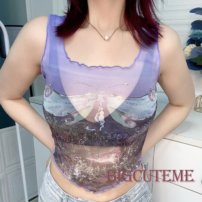 [] - Áo Croptop Không Tay Dáng Ôm Thời Trang Đường Phố Mùa Hè Cho Nữ