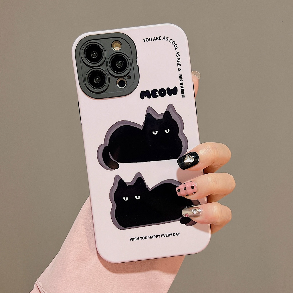 Ốp Điện Thoại Nhựa PC Cứng Viền Dẻo Chống Sốc In Hình Chó Mèo Đen Cho iPhone 11 13 12 14 Pro Max