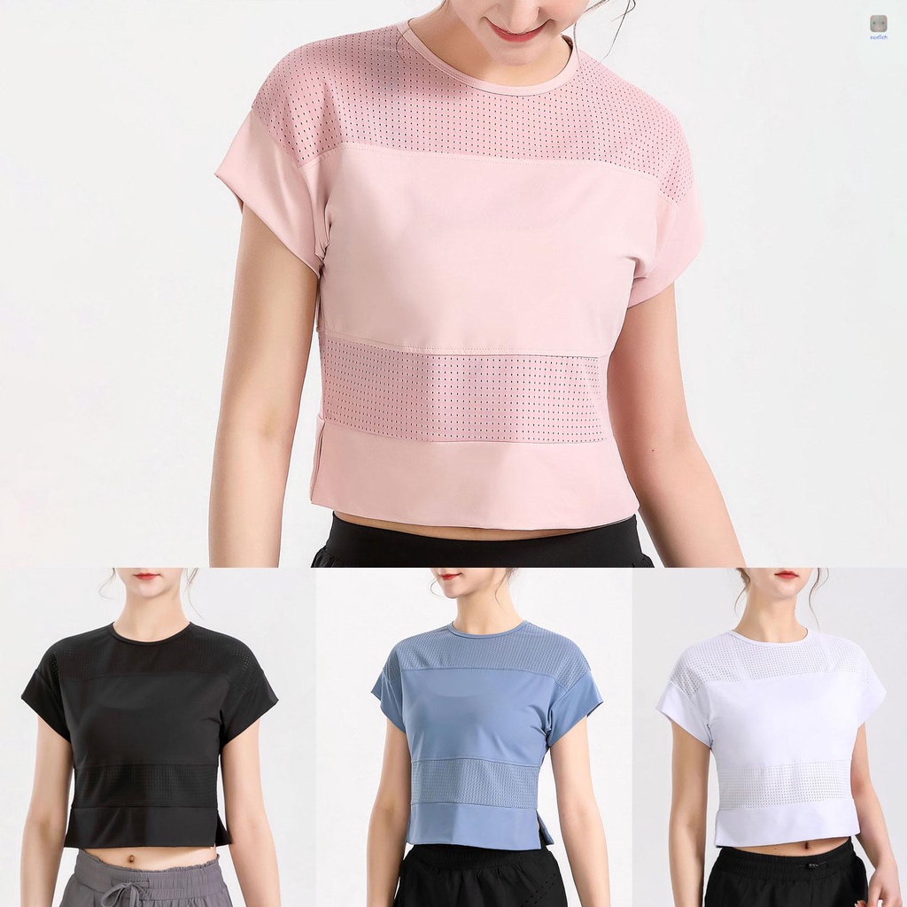 Áo Thun Thể Thao Tay Ngắn Phối Lưới Thoáng Khí Thời Trang Cho Nữ