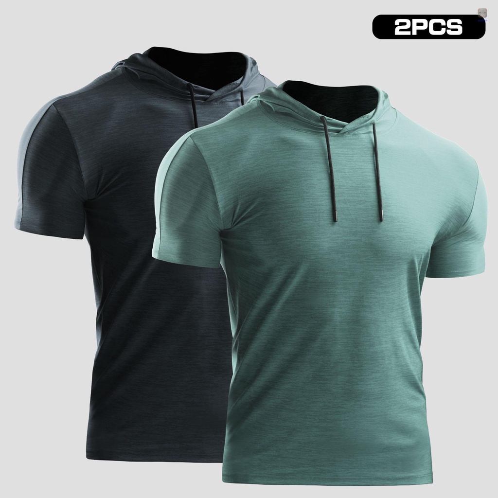 Bộ 2 Áo Thun Thể Thao Tay Ngắn Có Mũ Trùm Và Dây Rút Thoáng Khí Mau Khô Màu Sắc Thời Trang Mù
