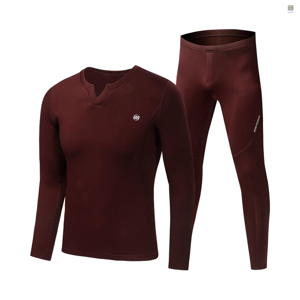 Bộ 2 Món Áo Thun Tay Dài Cổ Chữ V + Quần Dài Lót Lông Cừu Dày Giữ Ấm Mùa Đông Cho Nam