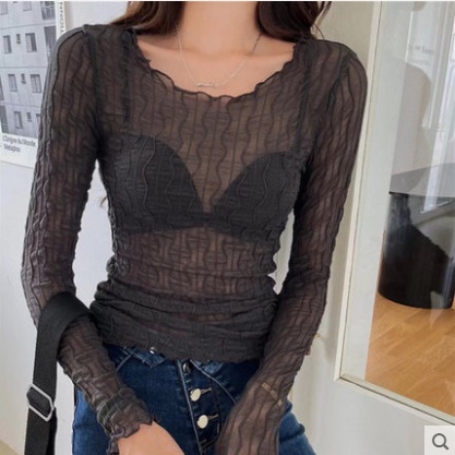 Áo lưới ren mỏng tay dài cổ tròn thời trang cho nữ MS275