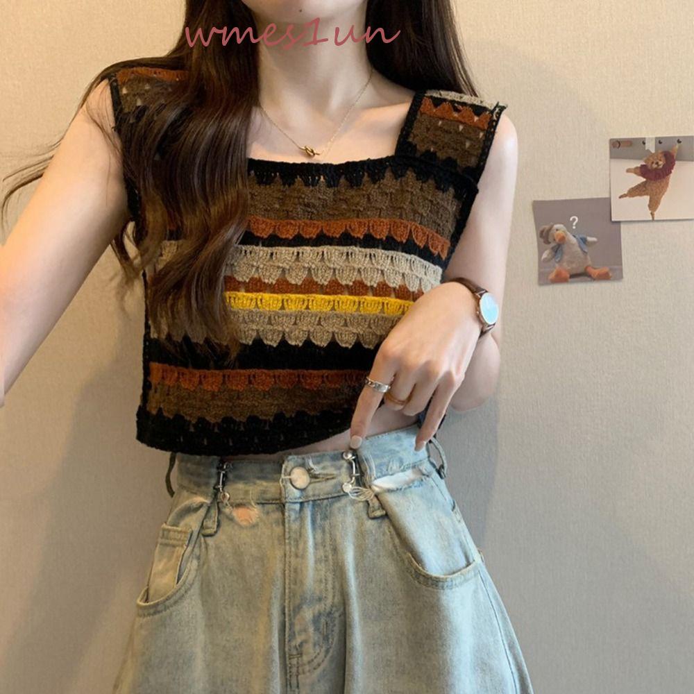 Áo Lót Dệt Kim Hai Dây y2k WMES15H Phong Cách Vintage Ngọt Ngào Cho Nữ