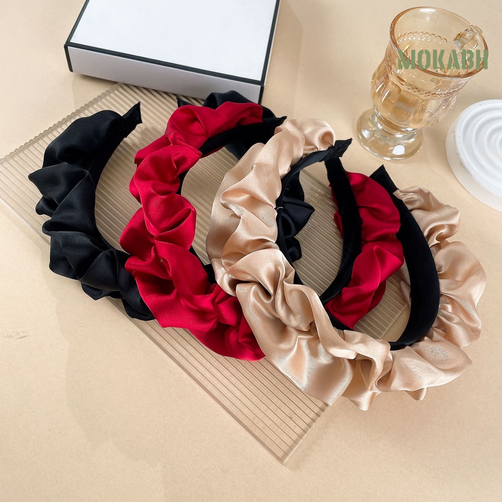 Băng Đô Cài Tóc Bằng Satin Co Giãn Chống Trượt Họa Tiết Đầu Lâu Phong Cách Hàn Quốc