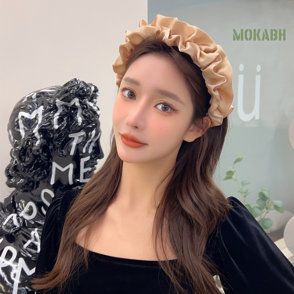 Băng Đô Cài Tóc Bằng Satin Co Giãn Chống Trượt Họa Tiết Đầu Lâu Phong Cách Hàn Quốc