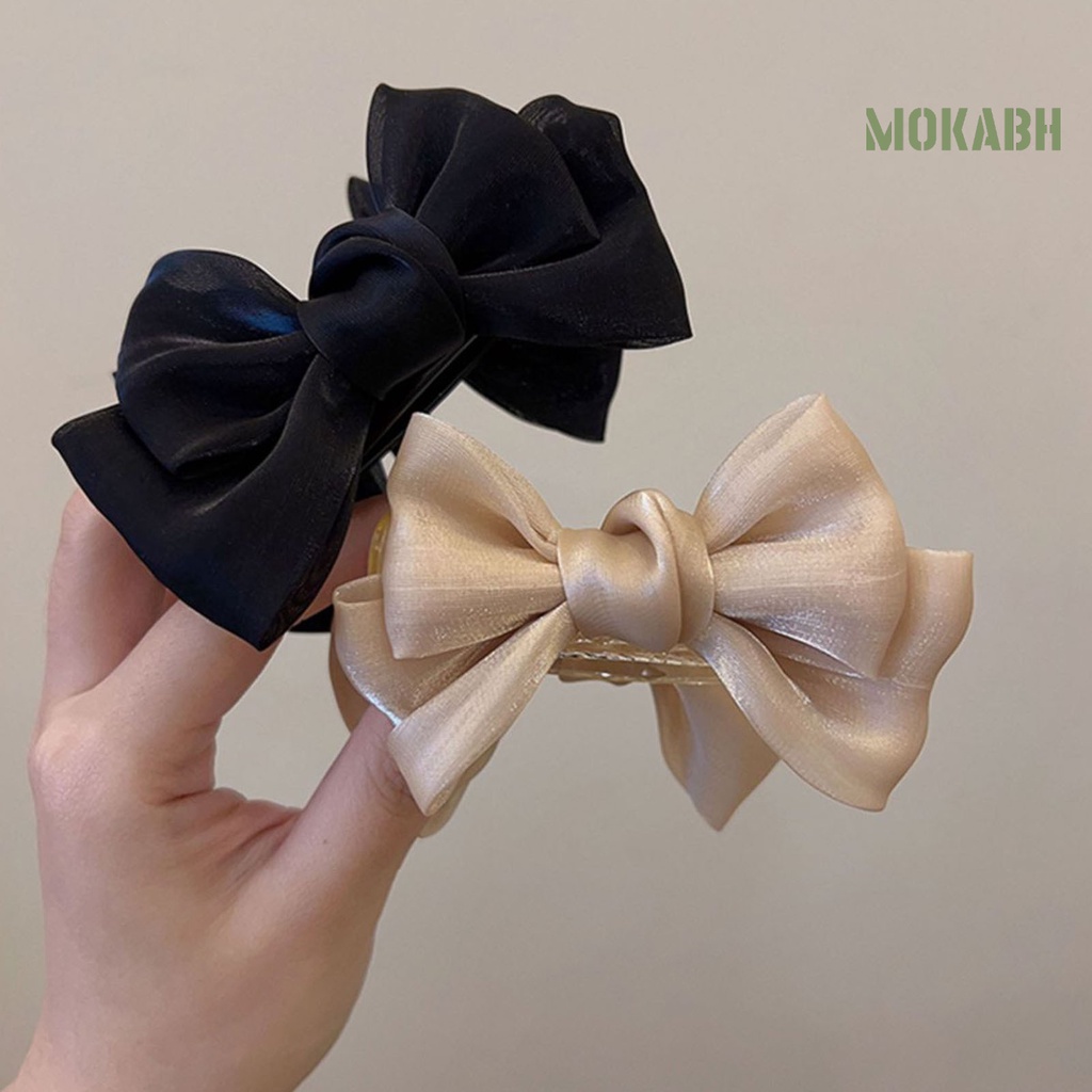 [Mok Abh] Kẹp Tóc Có Lò Xo Đính Nơ To Chống Trượt Hai Lớp Bằng Vải Mềm Cố Định Tóc Cố Định Phong Cách Công Chúa Dùng Làm Đạo Cụ Chụp