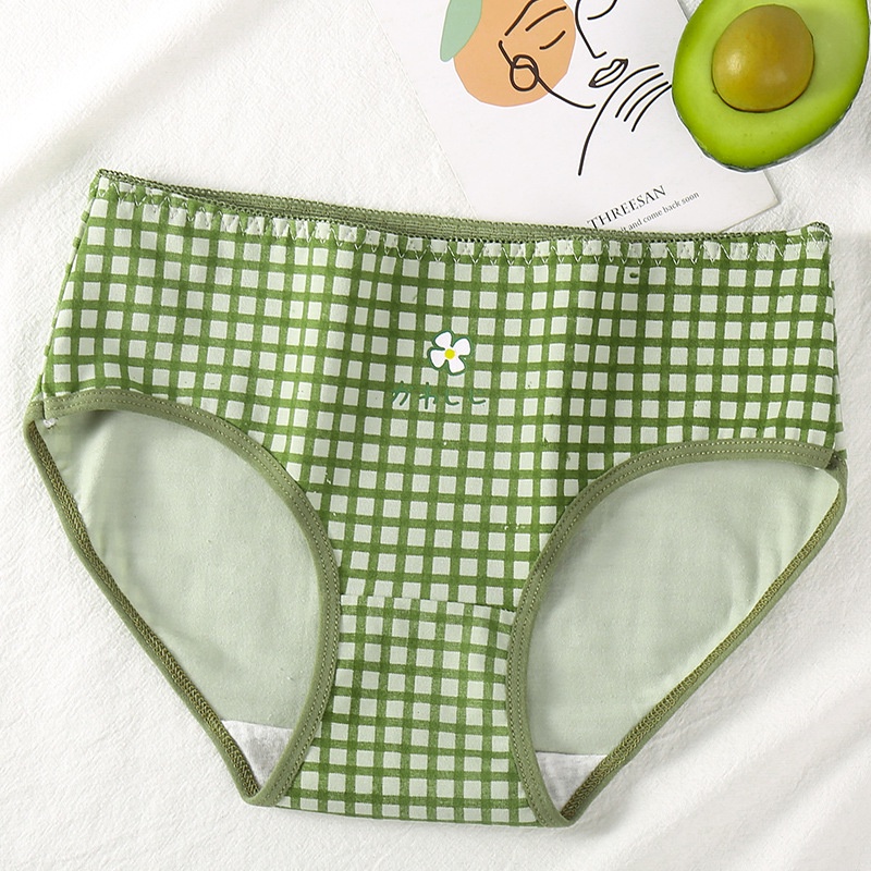 Quần Lót Đáy Cotton Màu Xanh Lá Sữa Bơ Tươi Mới Đơn Giản Phong Cách Nhật Bản Đáy Giữa Eo Cho Nữ Sinh