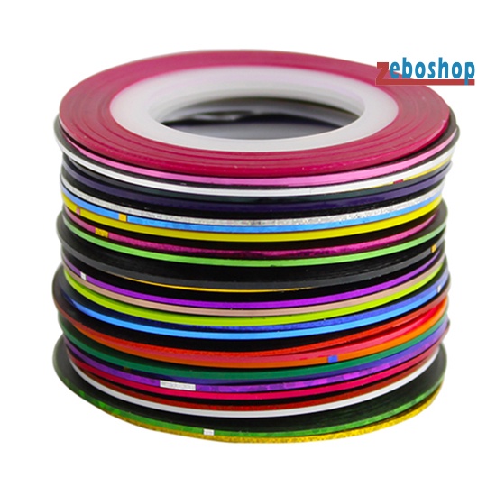 Bộ 30 Cuộn Băng Keo Dán Trang Trí Móng Tay Nhiều Màu Sắc