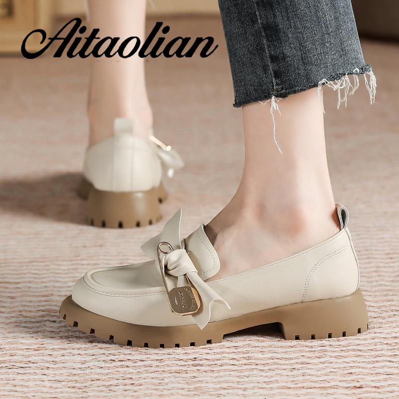Giày Lười Da Thật Đế Bằng 3cm Phong Cách Anh Quốc Cổ Điển Thời Trang Cho Nữ