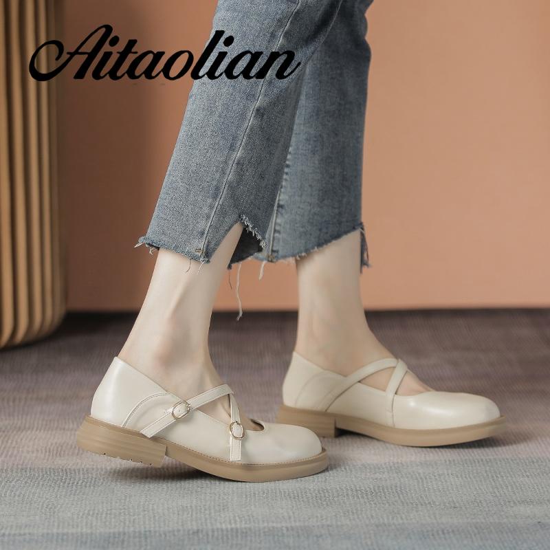 Giày Da Mũi Tròn 3cm Phong Cách lolita Đơn Giản Cho Nữ