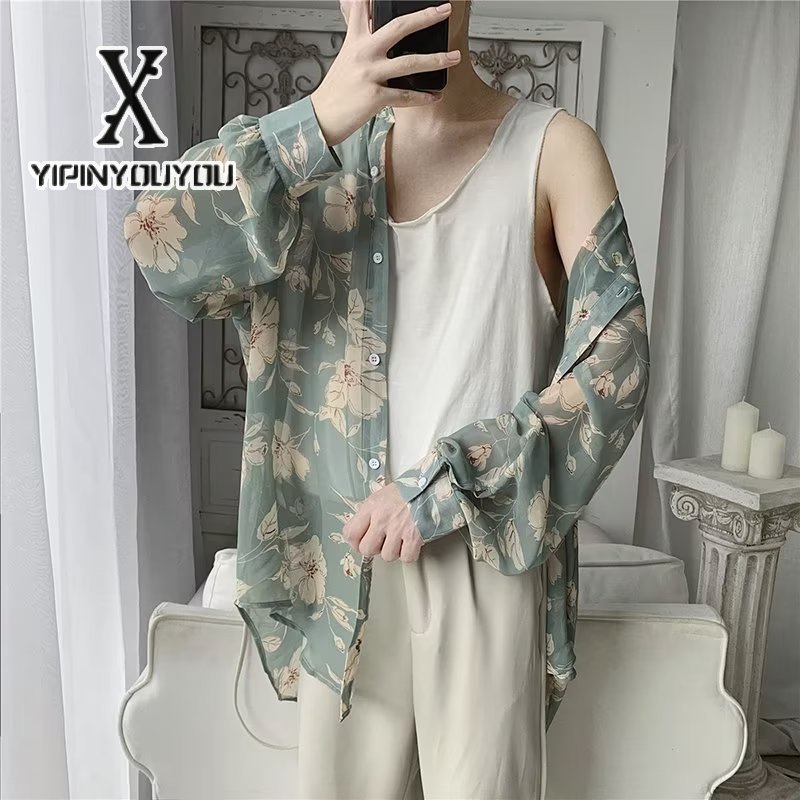 Áo sơ mi nam YIPINYOUYOU tay dài họa tiết hoa thời trang Hàn Quốc