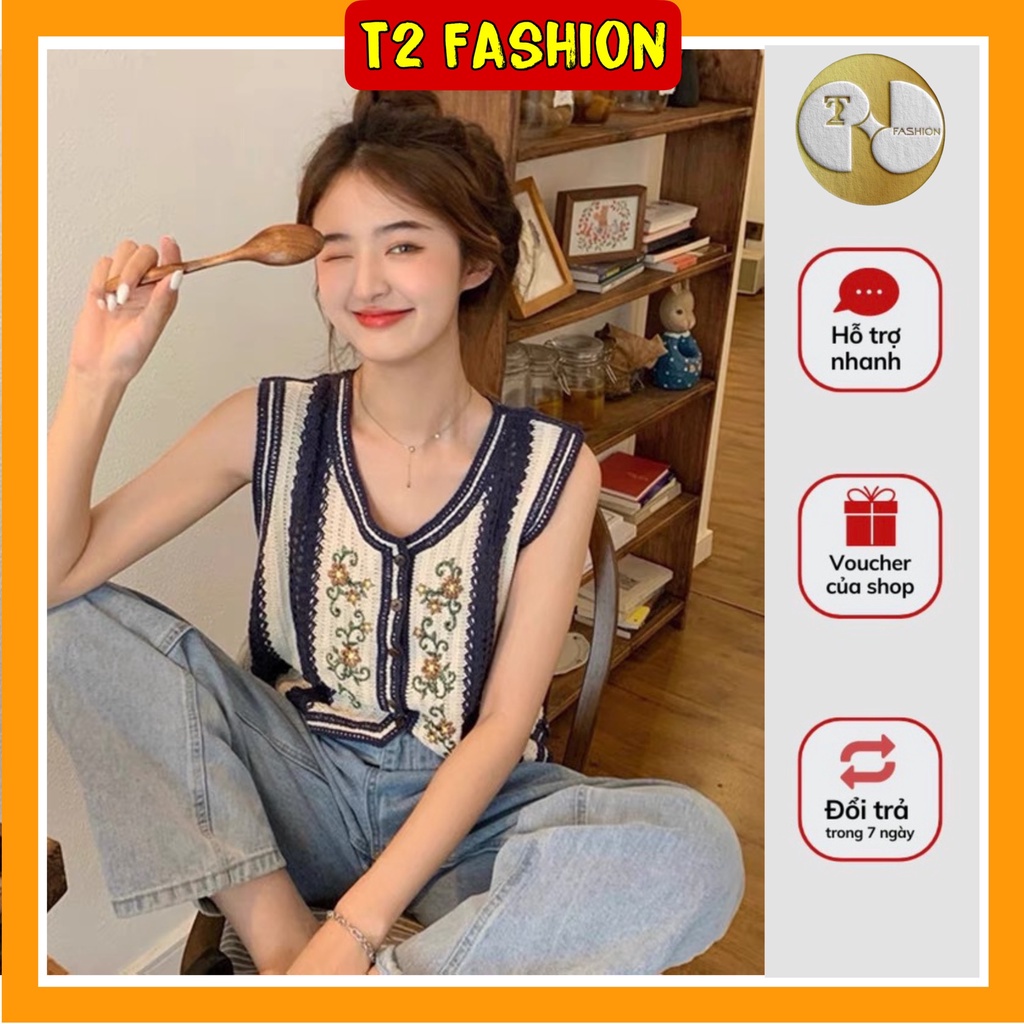 Áo khoác Cardigan không tay cổ chữ V phối màu cổ điển MS212