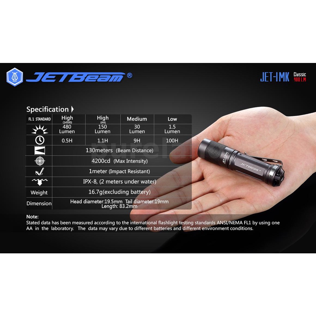 Đèn Pin JET-Beam JET-I MK XP-G2 480LM AA 14500 EDC LED Siêu Sáng