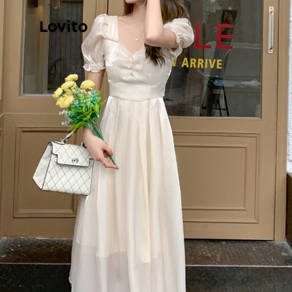 Đầm suông Lovito tay phồng thanh lịch cho nữ LNE11042 (màu mơ)