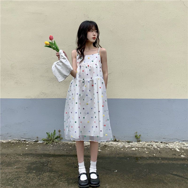 [F &amp; X] Đầm Búp Bê Hai Dây Phối Lưới Phong Cách Nhật Bản Ngọt Ngào Tươi Mới Cho Nữ Sinh