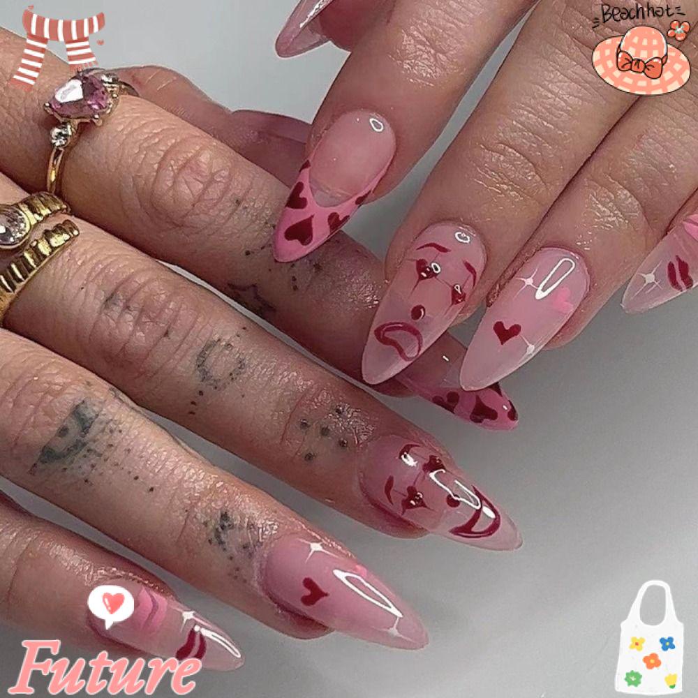 Bộ 24 Móng Tay Giả Họa Tiết Hoa / Trăng / Sao Màu Xanh Dương Có Thể Tháo Rời