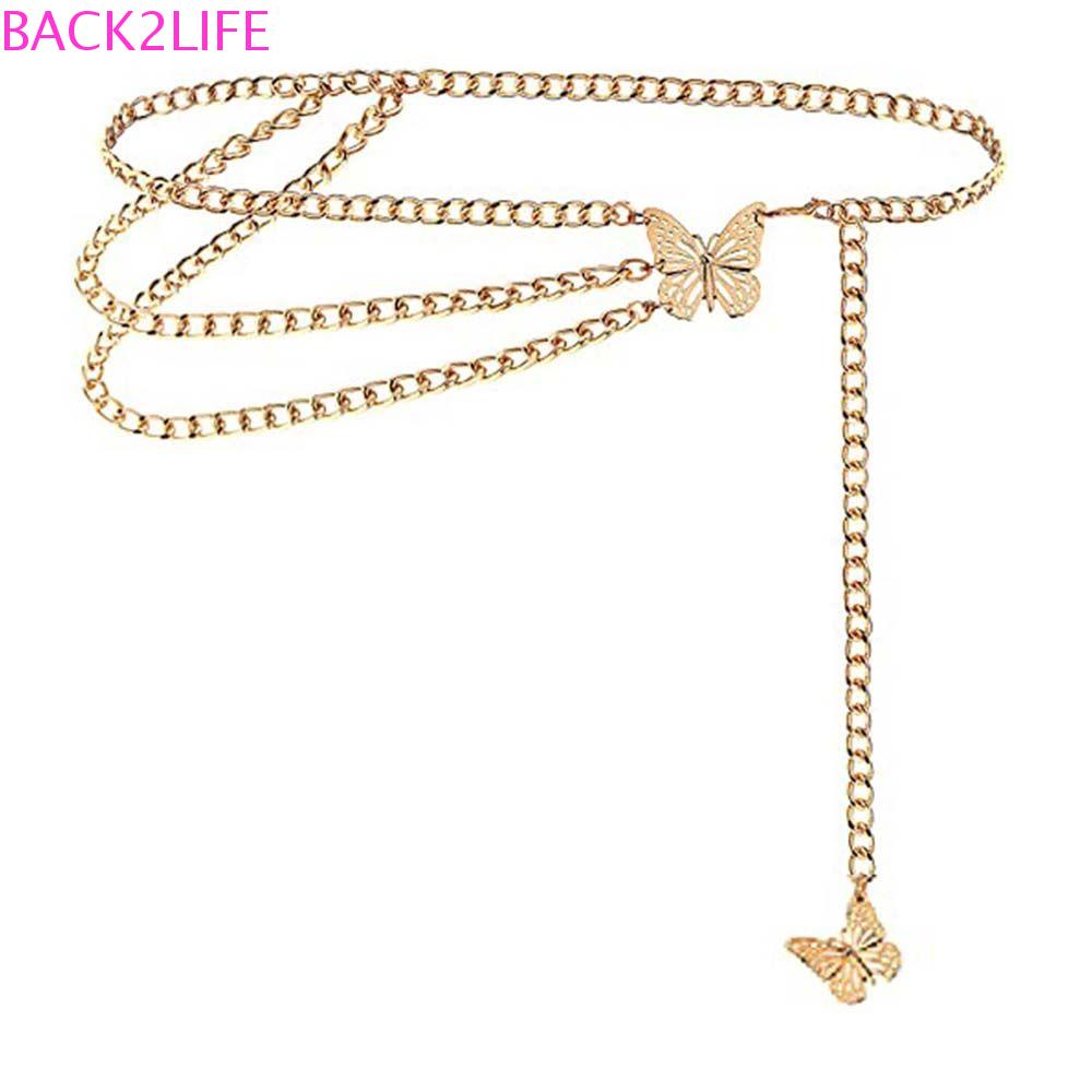 Dây Xích Đeo Thắt Lưng Nhiều Lớp Phối Tua Rua Bằng Kim Loại Hình Bướm Cổ Điển Thanh Lịch