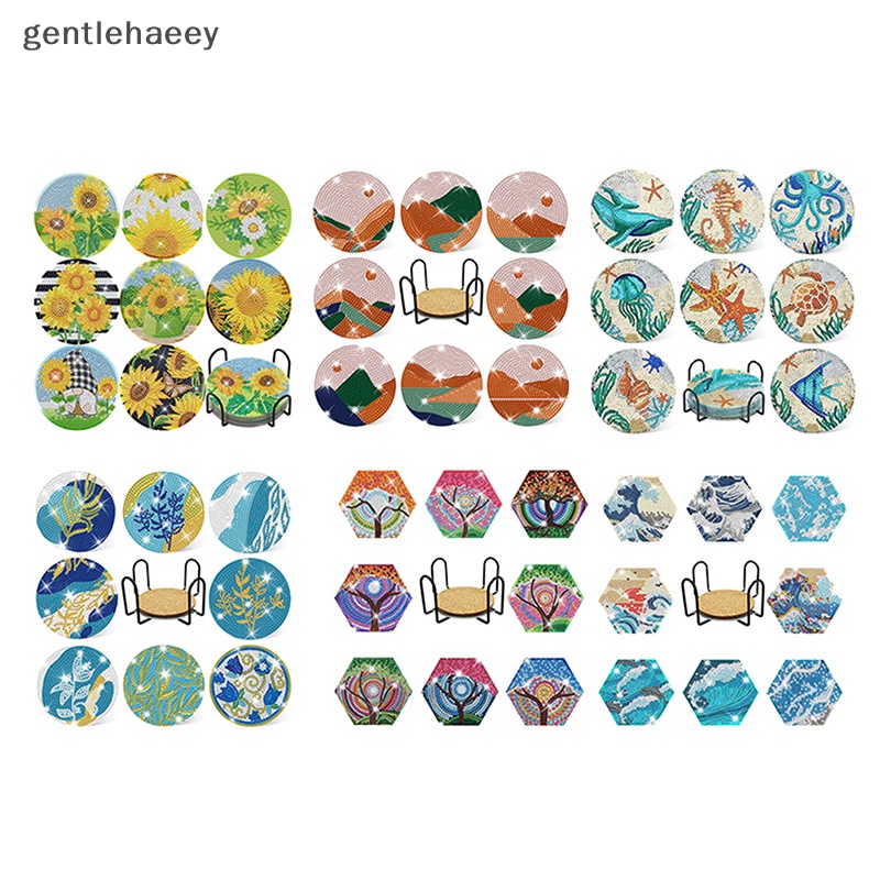 Bộ 6 / 8 Đế Lót Ly Hình Kim Cương Kèm Giá Đỡ Tiện Dụng DIY