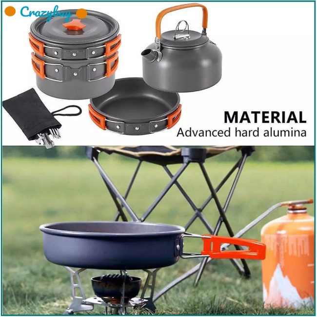 Cr Bộ Dụng Cụ Nấu Ăn Chống Dính Trọng Lượng Nhẹ Kèm Muỗng Nĩa Tiện Dụng Cho Hoạt Động Ngoài Trời