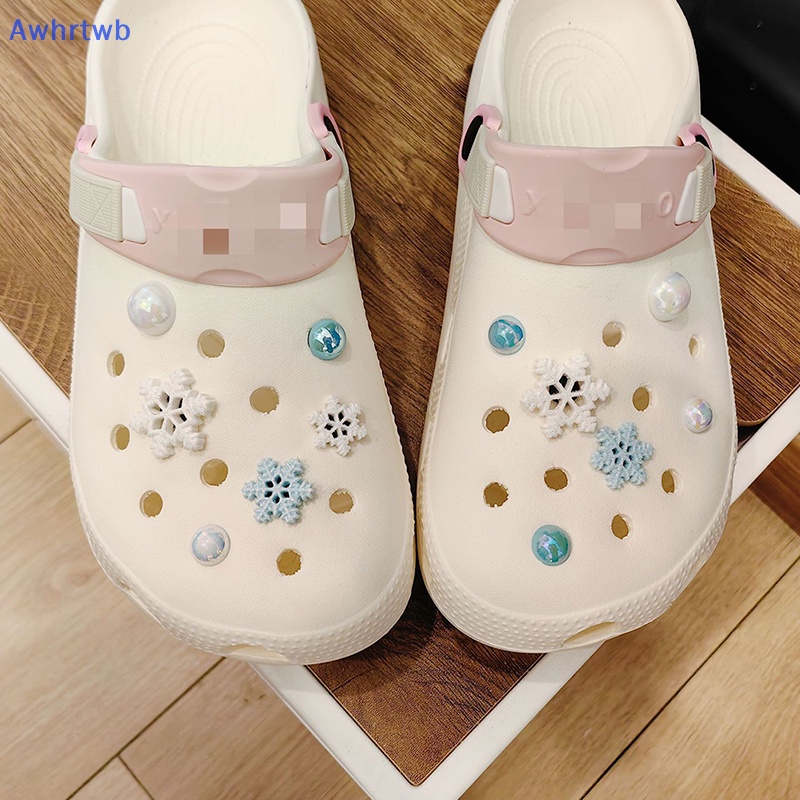 1 Bộ Phụ Kiện Trang Trí Giày Hình Hoa Tuyết Đính Ngọc Trai DIY Mới