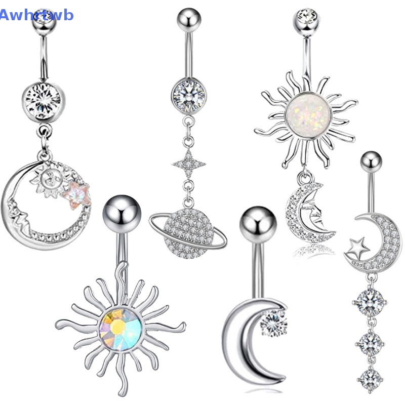 Khuyên Rốn Đính Đá Zircon Hình Hành Tinh Mặt Trăng Thời Trang Cho Nữ Mới