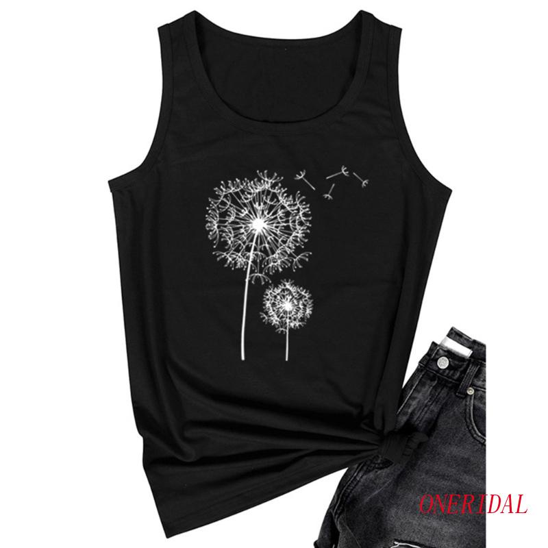 Áo Thun Không Tay Cổ Tròn Màu Trơn In Họa Tiết Hoa Dành Cho Nữ