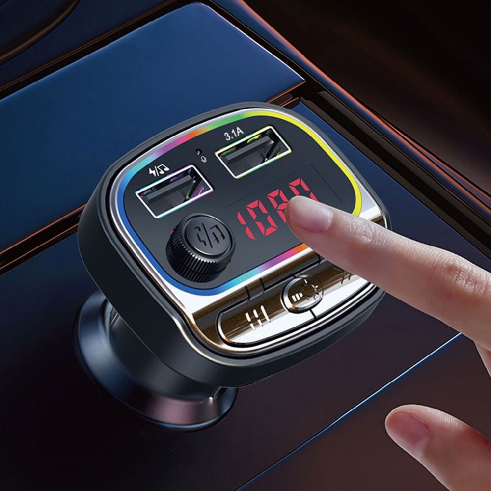 Bộ Sạc USB 2 Cổng AUX Chuyển Đổi Đài FM Mp3 BT5.0 Có Đèn Cho Xe Hơi