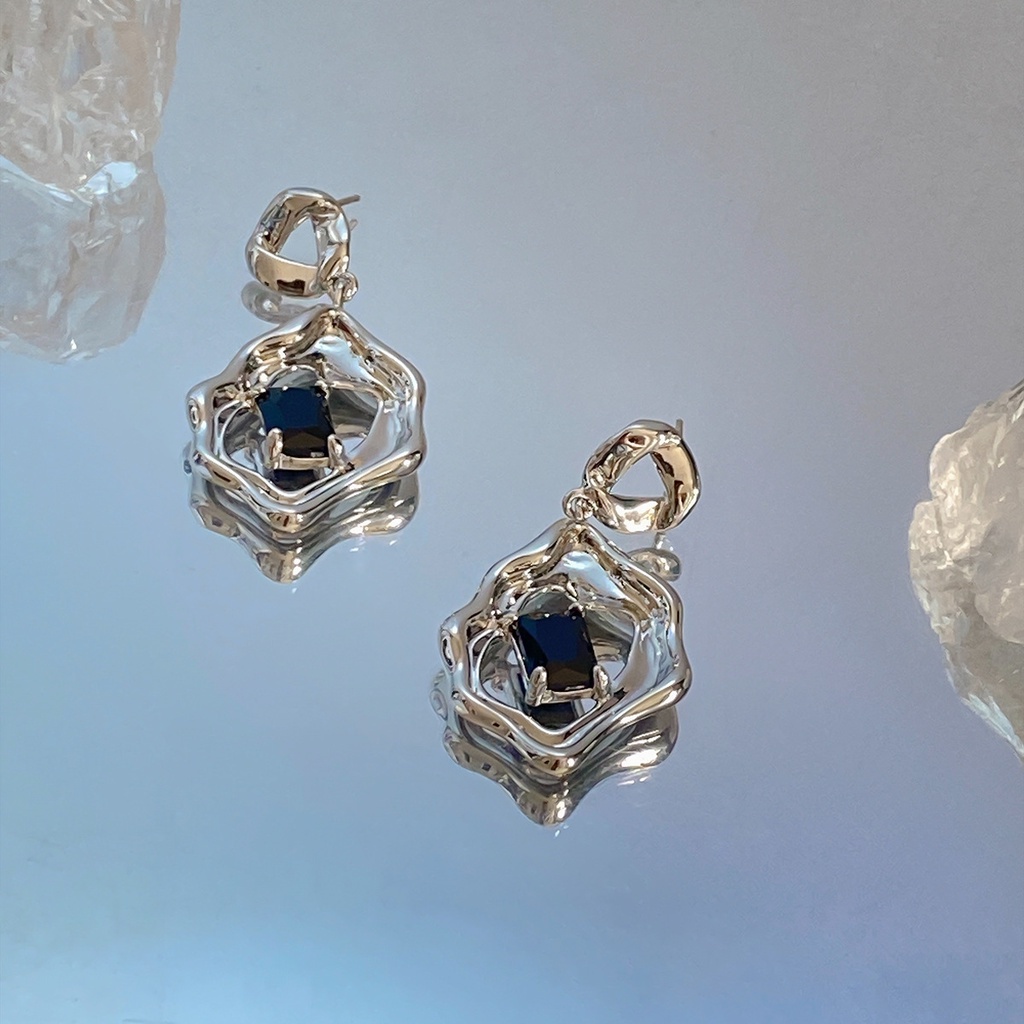 Bông Tai Đính Đá zircon Màu Đen Thiết Kế Độc Đáo Phong Cách Cổ Điển Sang Trọng Thời Trang Cho Nữ