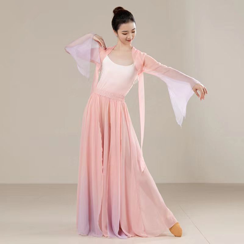 M & E Đầm Xòe Dài Ôm Dáng Phối Lưới Tua Rua Màu Gradient Thanh Lịch Biểu Diễn Múa Cổ Điển Mẫu Mới 2023