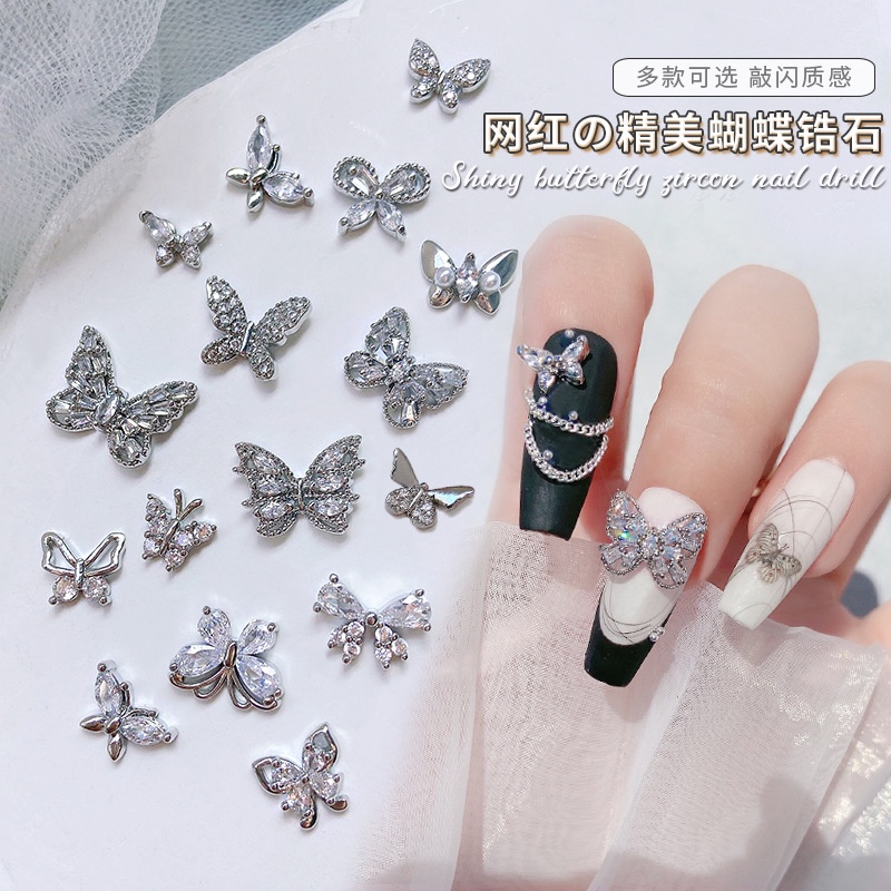 Phụ Kiện Trang Trí Móng Tay Hình Nơ Bằng Kim Loại Ba Chiều Đính Đá Zircon Sang Trọng