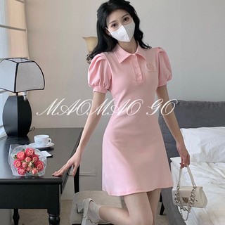   Đầm Chữ A Tay Ngắn Phồng Cổ Bẻ Ôm Eo Thời Trang Ngọt Ngào Và Cá Tính Cho Nữ