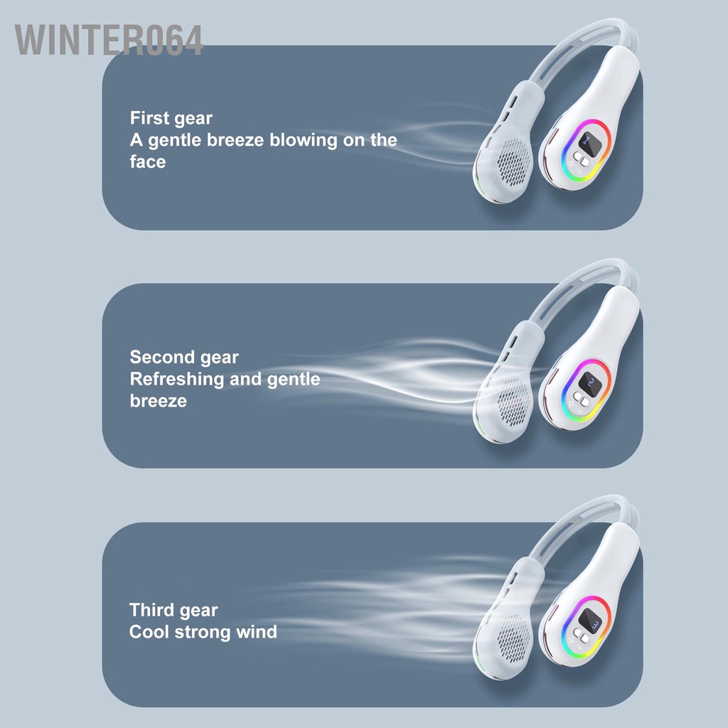 Winter064 Treo Cổ Quạt Không Cánh Kích Thước Có Thể Điều Chỉnh Màn Hình Hiển Thị Công Suất Di Động Đèn 7 Màu Trắng DC5V 2A