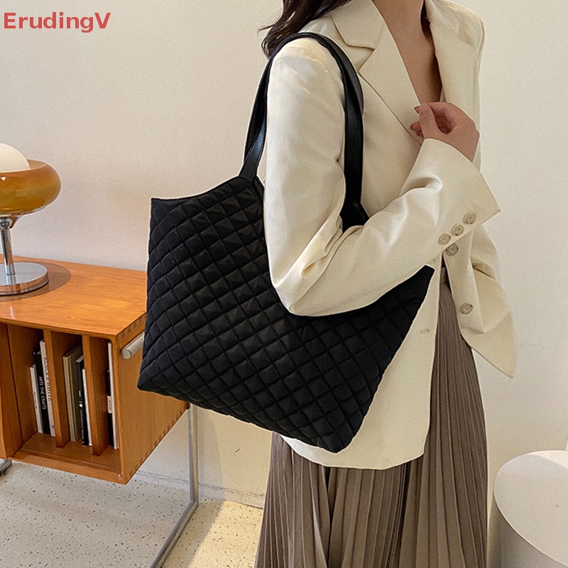 [ErudingV] Túi Xách Tote Đeo Vai Sức Chứa Lớn Họa Tiết Lưới Hình Thoi Vintage Thời Trang Mùa Thu Cao Cấp Có Khóa Cài [Mới]