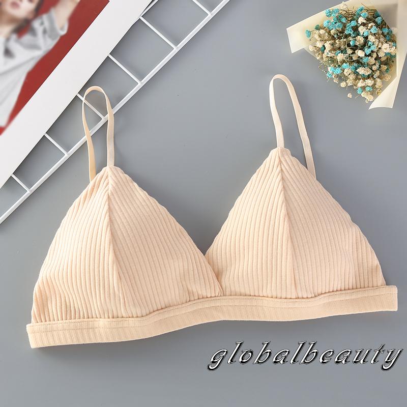 Gb- Áo Ngực Tam Giác Dệt Kim Mỏng Màu Trơn Bảo Vệ Toàn Diện Không Dây Có Đệm Lót Mỏng Điều Chỉnh Được