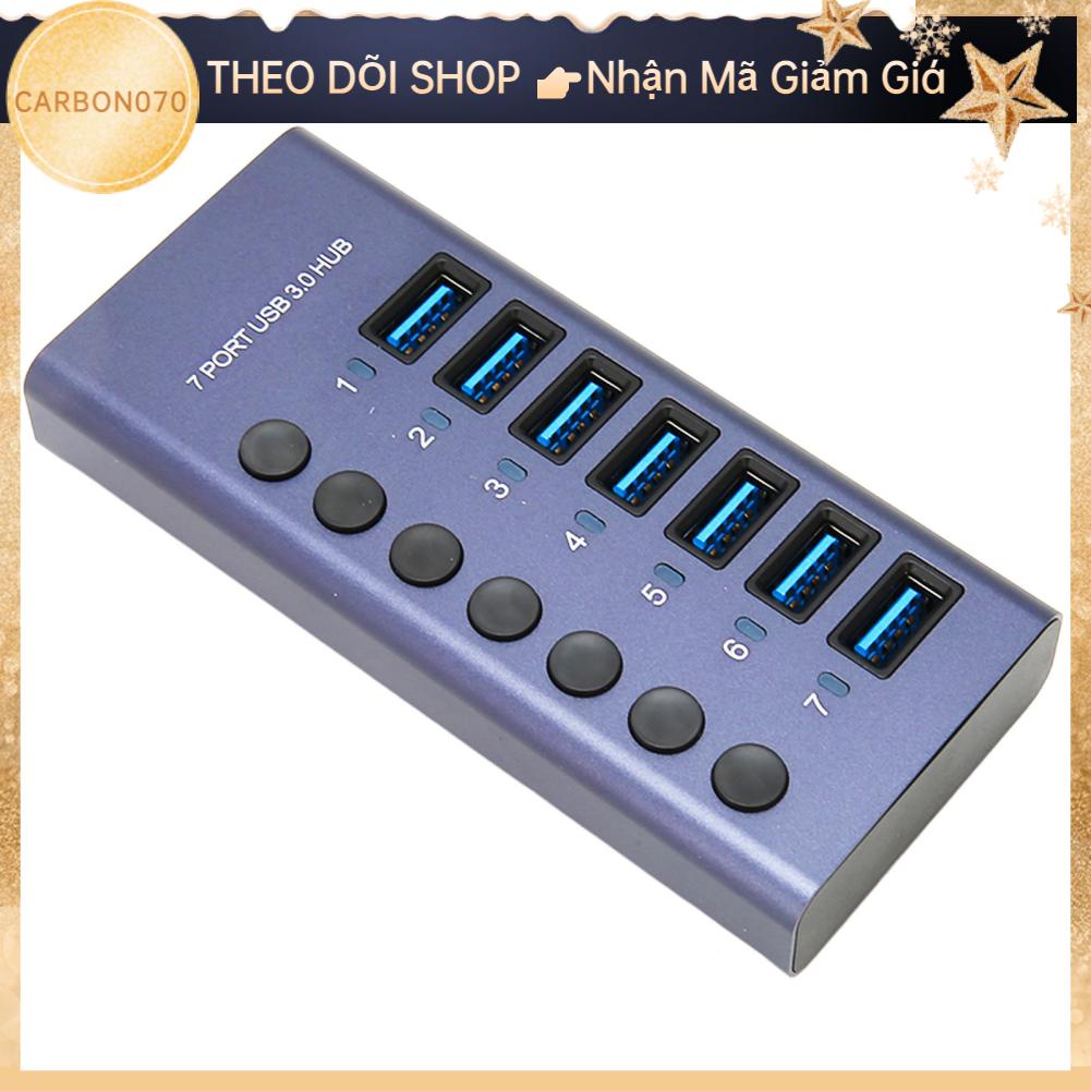 Carbon070 Hub USB 3.0 7 Cổng 5Gbps 5V 2.4A 36W Công Tắc Cá Nhân Đèn LED Chỉ Báo Đế Cắm Cho Điện Thoại Máy Tính 100‑240V