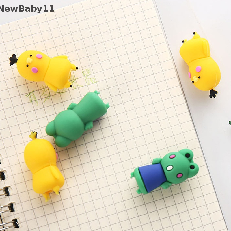 Set 3 Vỏ Bọc Bút Bằng Cao Su Mềm Hình Động Vật Hoạt Hình Có Nắp Đậy Dành Cho Học Sinh